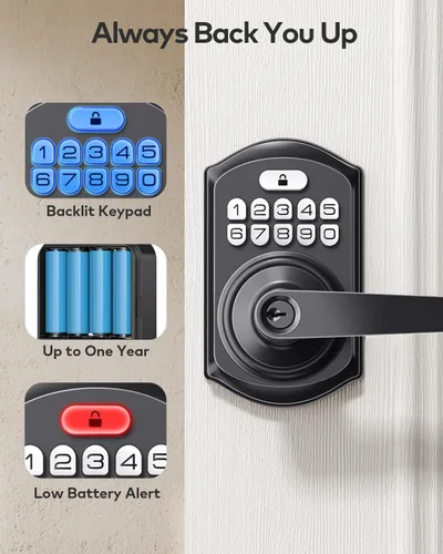 Vista 9 de TEEHO TE004 Cerradura de puerta con teclado de entrada sin llave con asa, cerradura electrónica digital inteligente para puerta
