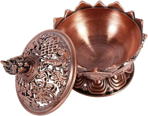 Vista 7 de Quemador de incienso, bronce antiguo chino estilo asiático, flor de loto, quemador de incienso de reflujo, quemador de incienso de humo, soporte