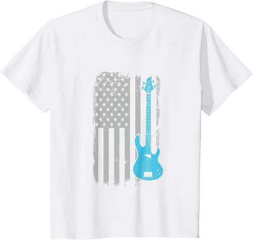 Vista 26 de Electric Bass Guitar Player American Flag Musician T-Shirt Asphalt Grey