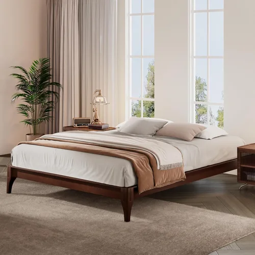 Vista 15 de Harper & Bright Designs Marco de cama de plataforma de bambú de tamaño matrimonial, cama de plataforma de madera de bajo perfil con cabecero, sin