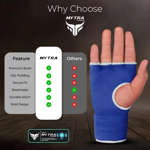 Vista 7 de Mytra Fusion Guantes interiores híbridos de boxeo para niños, boxeo, artes marciales mixtas, Muay Thai, gimnasio, entrenamiento, gel, guantes