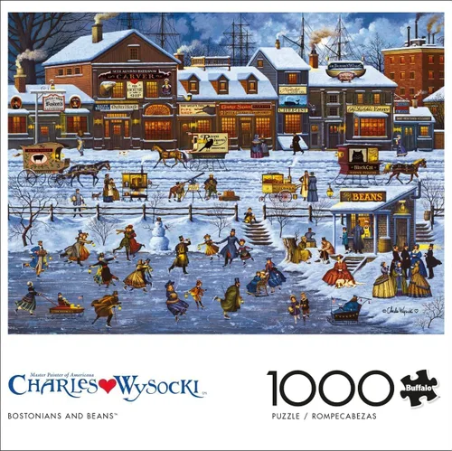 Vista 3 de Buffalo Games Charles Wysocki - Bostonianos y frijoles - Rompecabezas de Navidad de 1000 piezas - Rompecabezas festivo para adultos - Piezas