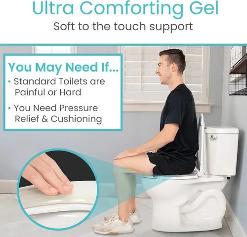 Vista 7 de Vive - Funda de cojín de gel para asiento de inodoro - Almohadilla elevada y acolchada para sillas alargadas, estándar y para inodoro