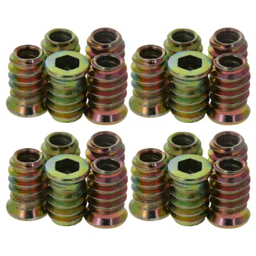 Vista 19 de MroMax 20 piezas de insertos de tuerca para muebles M6x10mm, acero al carbono, zincado, hexagonal interno, tornillo con brida, insertos de madera