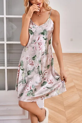 Vista 2 de MUSSIN Women's Sexy Satin Nightdress Lingerie Robe Silky Chemise Sleepwear Mini Nightgown Full Slips Spaghetti Strap Negligee