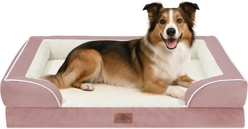 Vista 207 de Comfort Expression - Cama ortopédica para perros medianos, 28 x 19 pulgadas, cama impermeable y de apoyo de espuma con cojines removibles, sofá