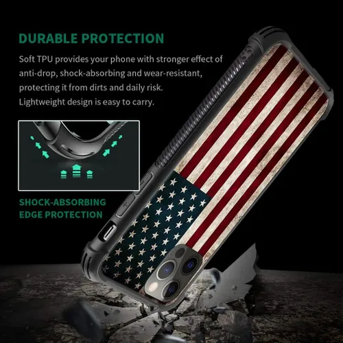 Vista 3 de Funda protectora de TPU resistente compatible con iPhone 11 Pro Max, diseño de bandera americana K1, resistente a arañazos y golpes, para iPhone 11