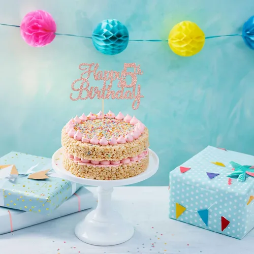 Vista 7 de Gyufise 1 decoración de pastel de 5 cumpleaños con purpurina para quinto cumpleaños, felicitaciones a 5 años, fabulosas decoraciones para tartas