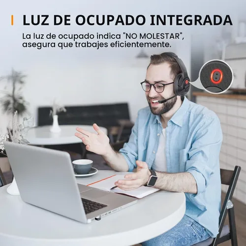 Vista 8 de Auriculares Bluetooth para PC, auriculares inalámbricos para computadora con micrófono de cancelación de ruido ambiental alimentado por IA y dongle