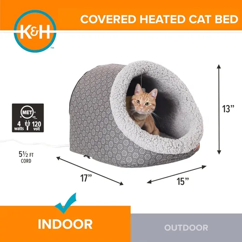 Vista 2 de K&H Pet Products Cama térmica para gatos, cueva térmica para gatos grandes, cama climatizada para mascotas para perros y gatos, tienda de campaña