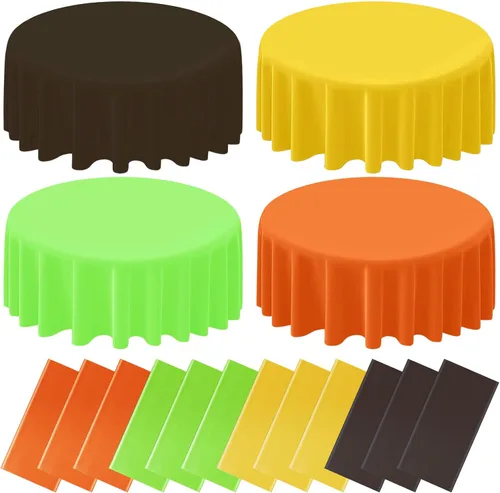 Vista 8 de 12 manteles redondos de plástico desechables para Navidad, suministros para fiestas de Año Nuevo, fundas de mesa redondas impermeables para Navidad