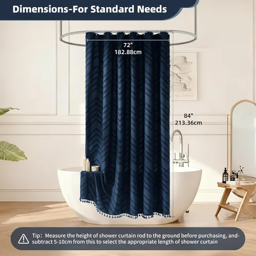 Vista 92 de Cortina de ducha Siiluminisoy de 36x72 beige, cortina de ducha de tela de tamaño pequeño, cortinas de ducha de tela con tufting, diseño chevron a
