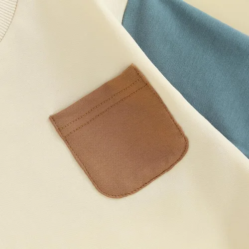 Vista 60 de Mameluco de manga larga con bloques de color para bebé, niño, niña, con bolsillo, cuello redondo, sudadera básica para otoño e invierno