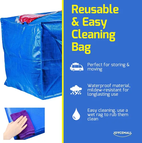 Vista 3 de Juego de 4 bolsas de mudanza extragrandes resistentes, de plástico reutilizable XL, bolsas de almacenamiento con correas de mochila y asas fuertes