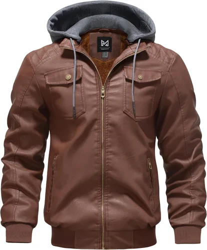 Vista 8 de GGleaf Chaqueta de cuero sintético para hombre, impermeable, estilo bomber motera vintage, de PU, estilo moto biker