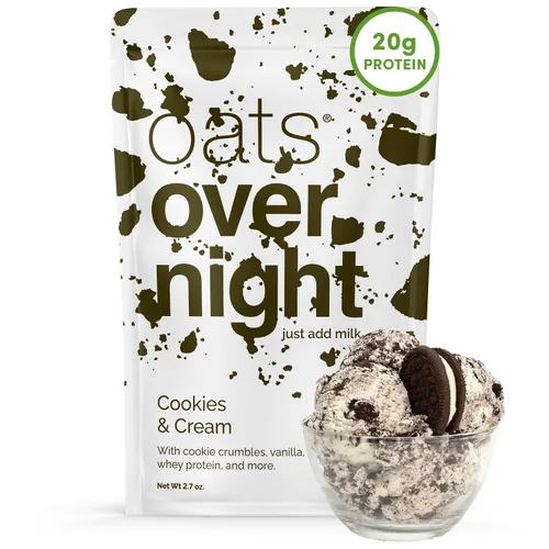 Vista 8 de Oats Overnight Galletas y Crema - Avena durante la noche con 20 g de proteína de suero, batido de proteína de desayuno alto en fibra - Harina
