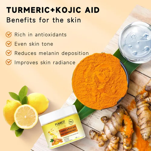 Vista 6 de Pumkot Almohadillas de Limpieza de Cúrcuma y Ácido Kójico, Almohadillas de Exfoliación Facial de Cúrcuma Enriquecidas con Ácido Kójico, 60 Piezas