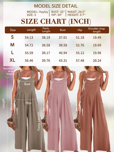 Vista 6 de AUTOMET Overol para mujer, de pierna ancha, casual, de verano, sin mangas, con bolsillos, 2024