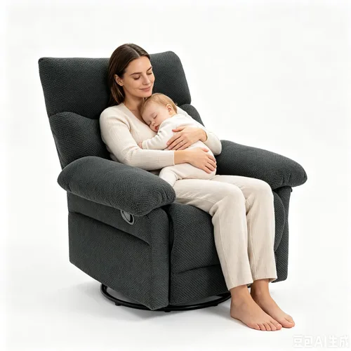 Vista 14 de Mecedora para cuarto de bebé, reclinable manual giratorio Pana beige