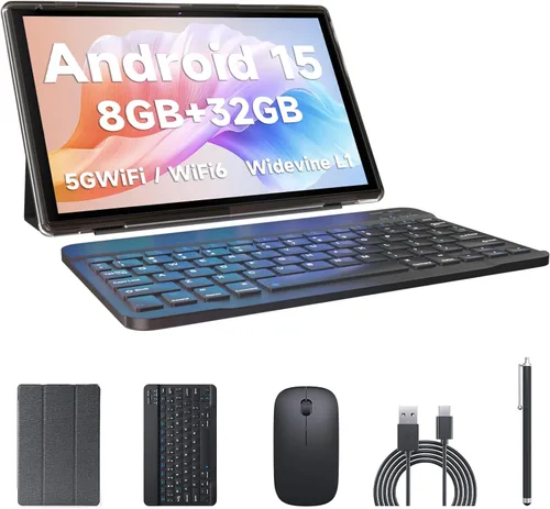 Vista 9 de Tablet 2 en 1 con estuche de teclado, ratón y stylus, tablet de 10 pulgadas Android 14 Tablets PC, 6GB RAM+32GB ROM compatible con 1TB expandible