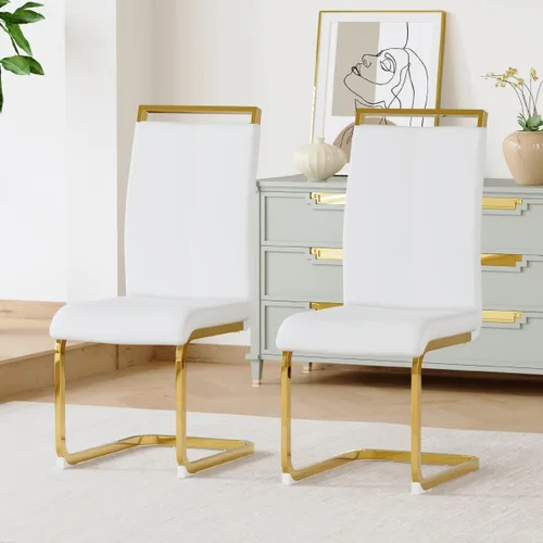 Vista 18 de gopop Juego de sillas de comedor, sillas modernas de metal con asiento acolchado de piel sintética, respaldo alto y patas cromadas resistentes, Negro
