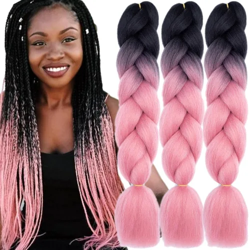 Vista 25 de 3 paquetes de extensiones de cabello sintético para trenzar de color negro a azul, tamaño jumbo ombré, de 24 pulgadas o trenzas de ganchillo