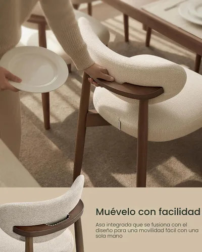 Vista 4 de VASAGLE Juego de 2 sillas de comedor de madera, sillas de cocina tapizadas con patas de madera maciza, respaldo curvado ergonómico, mango integrado