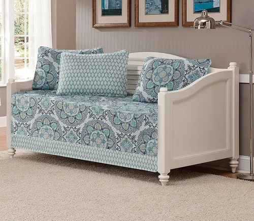 Vista 2 de Mk Collection - Juego de colcha reversible de 3 piezas, tamaño Queen, floral, azul claro, blanco, gris, azul marino