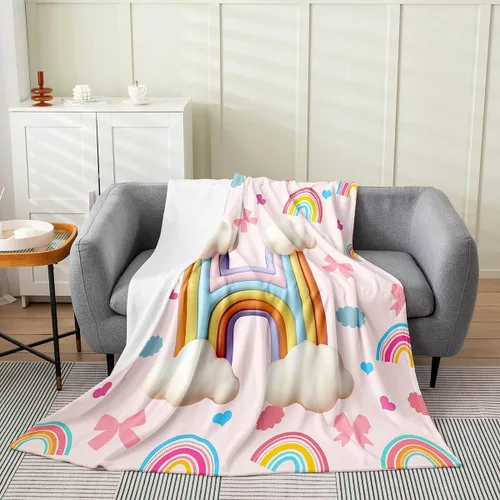 Vista 29 de Erosebridal Rainbow English Alphabet Fleece Throw Blanket 40"x50" - Ultra-Soft for Couch Sofa Bed,Cartoon Letters Flannel Blanket,Love Hearts Fuzzy