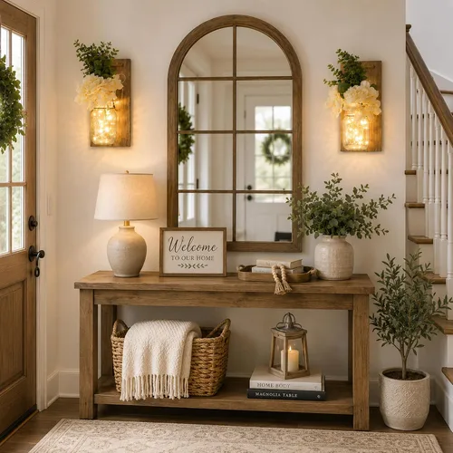 Vista 52 de Decoración rústica de madera para colgar en la pared con tira de luces LED para sala de estar y dormitorio modernos, estilo campestre inspirador