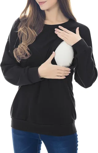 Vista 3 de Smallshow Sudadera de maternidad con capucha para lactancia, manga larga, para mujer Negro