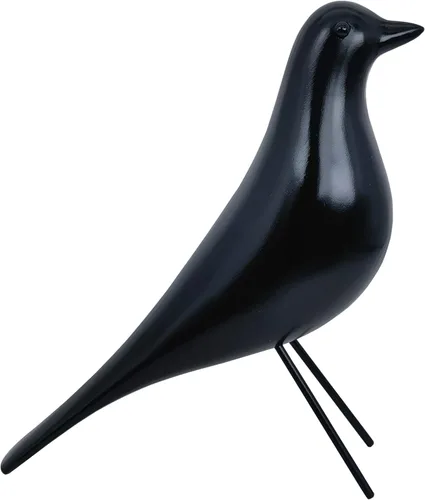 Vista 9 de Decoración de habitación de casa de mediados de siglo con forma de pájaro - Adorno de pichón de resina para escritorio de oficina y hogar, Negro