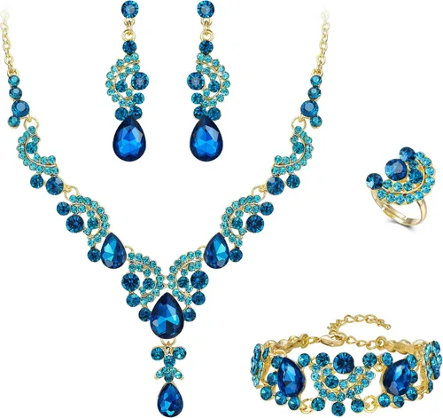Vista 14 de Ever Faith - Conjunto de collar y aretes de lágrima con cristales de diamantes de imitación para novia, ondas florales
