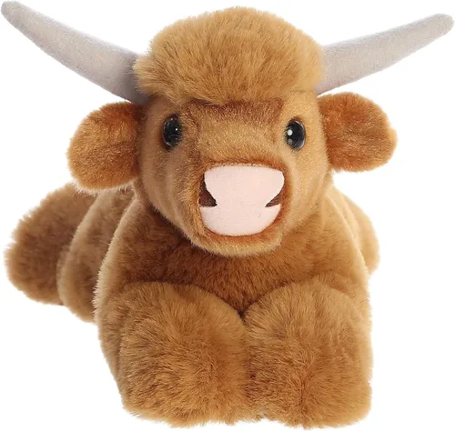Vista 2 de Aurora® Adorable Mini Flopsie™ - Animal de peluche de vaca de las tierras altas, facilidad juguetona, compañeros atemporales, color marrón, 8