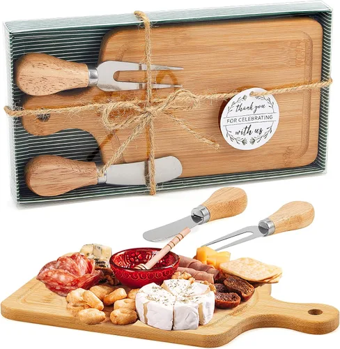 Vista 28 de Ziliny Tabla cuadrada de madera de queso con cuchillo y tenedor, con caja y etiqueta de agradecimiento, para San Valentín, despedida de soltera