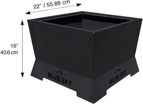 Vista 10 de Blue Sky Outdoor Living Fogata cuadrada de acero sin humo para patio, recogedor de cenizas extraíble, color negro