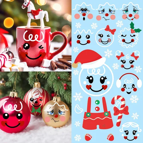 Vista 12 de Calcomanías de cara de muñeco de nieve para manualidades, calcomanías de Navidad que brillan en la oscuridad, decoraciones de muñeco de nieve