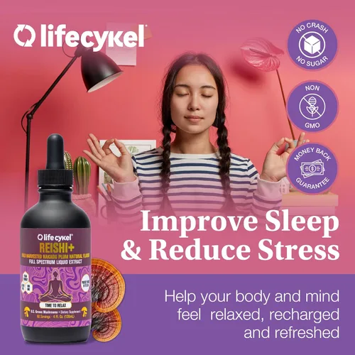 Vista 4 de Life Cykel - Extracto de hongo Reishi con ciruela Kakadu silvestre - Potente suplemento de apoyo inmunológico y del sueño, gotas de hongos