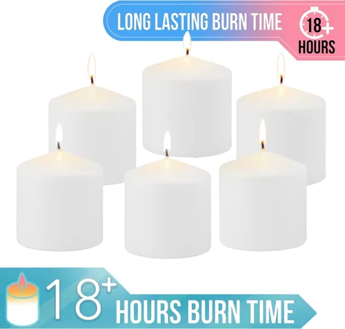 Vista 4 de Stonebriar Paquete de 3 velas altas de 3 x 3 pulgadas, 18 horas de larga duración, sin perfume, de cera blanca