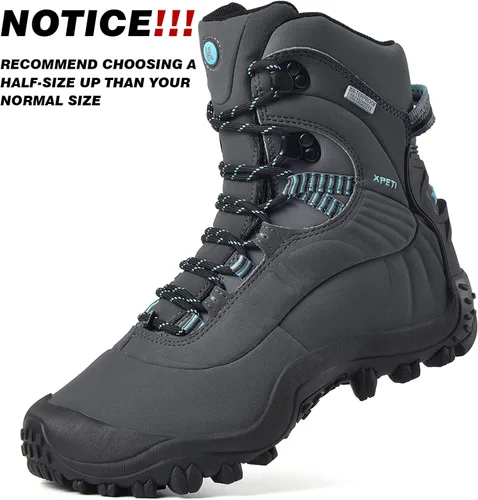 Vista 2 de XPETI Botas de senderismo para mujer Thermator Mid High Top impermeables para exteriores