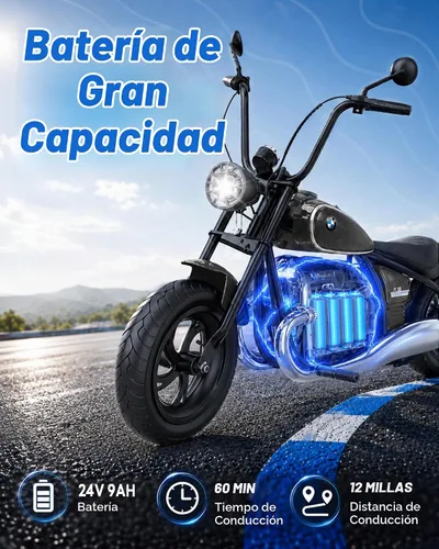 Vista 5 de Motocicleta eléctrica con licencia BMW 24V para niños grandes 8-12 Negro