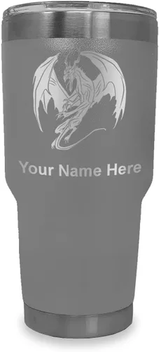 Vista 37 de LaserGram Vaso aislado al vacío de 20 onzas, dragón, grabado personalizado incluido (negro)