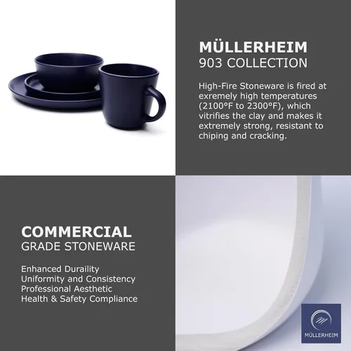 Vista 5 de MÜLLERHEIM 903 Minimalist Collection - Juego de vajilla de cerámica contemporánea de 16 piezas para 4, platos y cuencos de arándanos, juego
