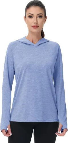 Vista 2 de MAGCOMSEN Camiseta de manga larga con protección solar UPF 50+ para mujer, de secado rápido, ligera, para senderismo y atletismo