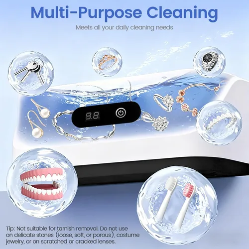 Vista 7 de Limpiador ultrasónico de joyas, máquina de limpieza ultrasónica de 49 KHz para joyas, gafas, anillos, correa de reloj, retenedor de dentaduras
