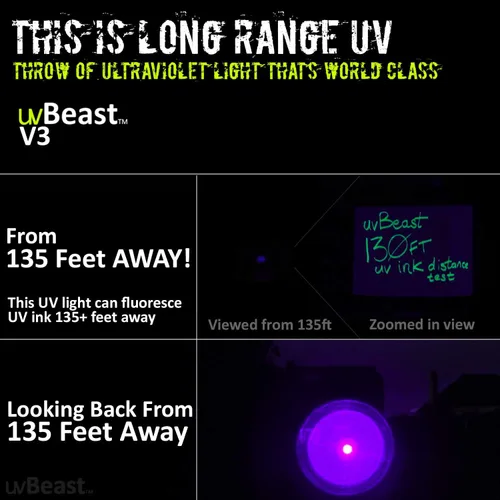 Vista 5 de uvBeast V3 385-395nm Linterna UV de luz negra - LEDs de banda ancha triple mejorados de alta potencia, mejores para uso profesional/comercial