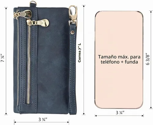 Vista 4 de Aslana Billetera larga de cuero suave con correa de mano Bolso de embrague para mujer Tarjetero Bolsa de teléfono (negro)