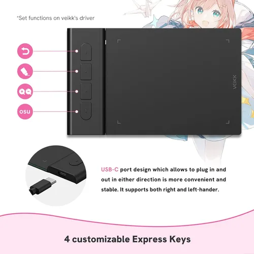 Vista 3 de VEIKK Tableta de dibujo VK430 4x3 pulgadas OSU, 8192 niveles de presión de la pluma Portable Computer Graphics Tablets with 4 Shortcut Keys