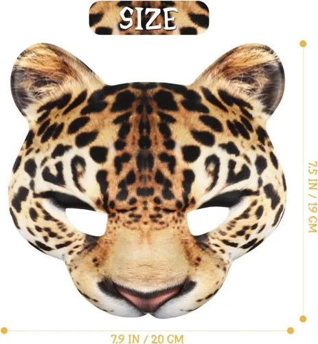 Vista 6 de Abaodam Máscara de media cara de leopardo – Máscara de cosplay de animales de gato – Suministros para fiestas de carnaval de Halloween