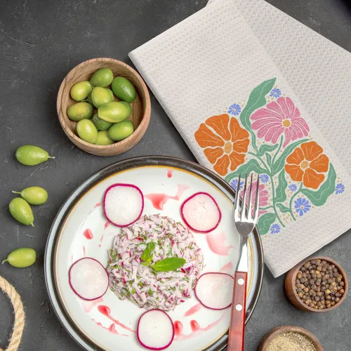 Vista 6 de Toallas de cocina bohemias con diseño floral, estilo retro de los años 70, diseño de flores bohemias decorativas para baño, toallas de cocina